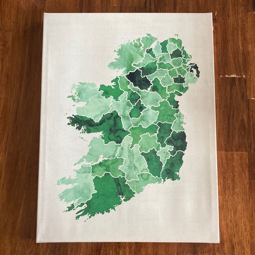 Large Ireland Green Map Tapestry Counties Painting Picture Wall Decor 24” x 18”